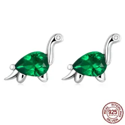 925er Sterlingsilber-Dinosaurier mit grünem Zirkon – Ohrstecker