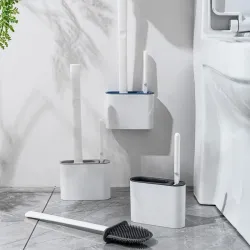 Silicone TPR Toilet Brush and Holder Toilet Bowl Brush with Holder Set Wall Hanging Toilet Brush Silicone Bristles for FloorHome