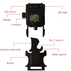 Multifunktionales Survivalarmband mit Kunststoffschnalle & LED-Licht