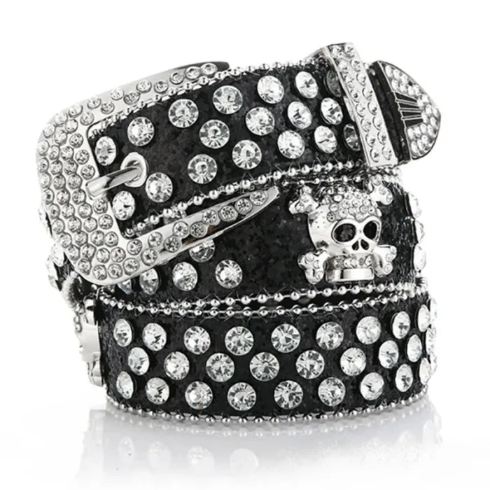 Damengürtel mit Totenkopf & Diamanten - Punk-Stil - 115 cm - 45 Zoll