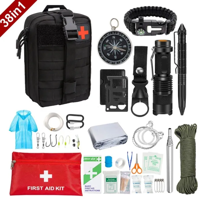 38-in-1-Überlebens-Erste-Hilfe-Set – komplettes Militärset – Notfallset für Outdoor-Ausrüstung