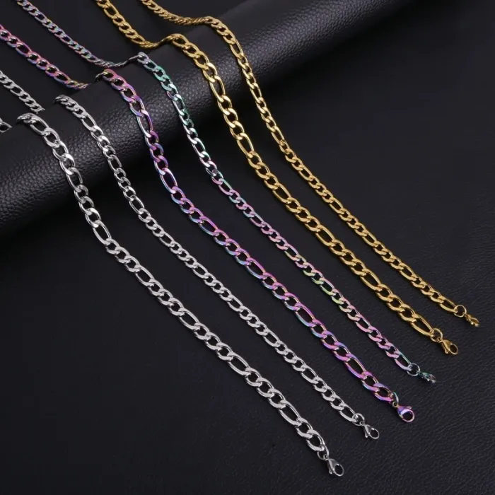 Fashion Figaro Cuban Link Chain Stainless Steel Necklace 45cm/50cm/55cm/60cm 3MM-9MM Gold Color Jewelry Gift Women MenHome