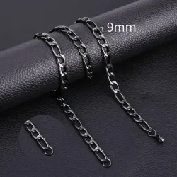 HONGTONG Fashion Figaro Cuban Link Chain Stainless Steel Necklace 45cm/50cm/55cm/60cm 3MM-9MM Gold Color Jewelry Gift Women Men