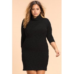 Plus Größe High Neck Freizeit Winter Kleid