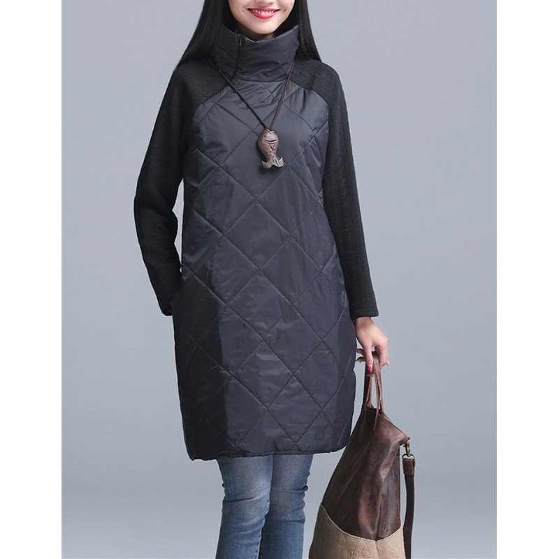 Turtleneck Loose Patchwork Tuning Winter Kleid Turtleneck Loose Patchwork Tuning Winter Kleid
