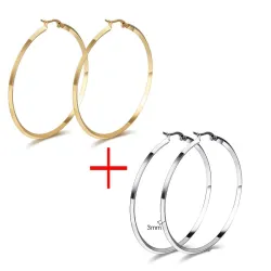 Gold & Silber Runde Hoops Ohrringe 2 Paar