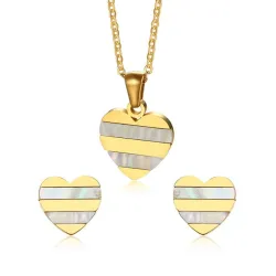 Gold Heart Pearl Ohrringe Halskette Schmuck Set