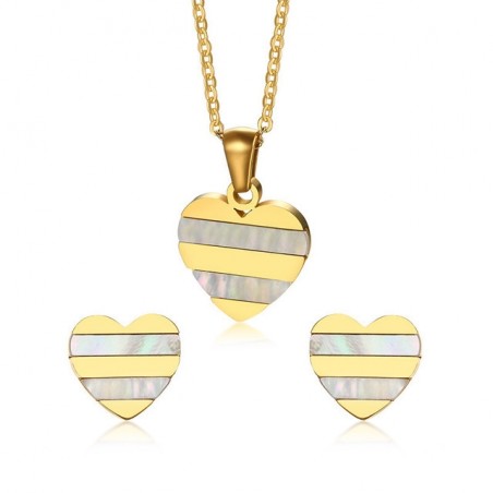 Gold Heart Pearl Ohrringe Halskette Schmuck Set