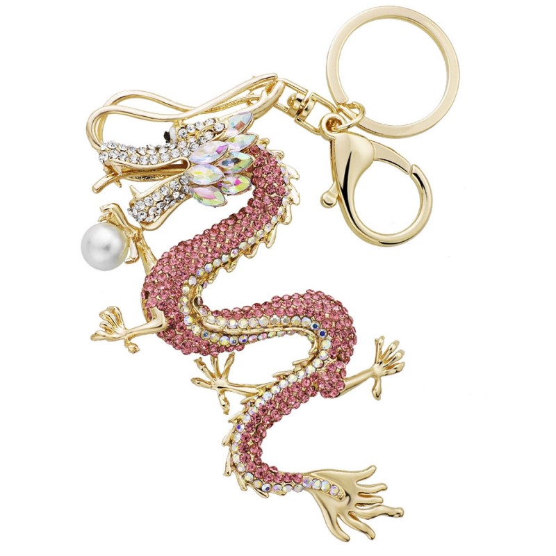 Kristall und Gold Drachen Schlüsselring