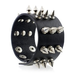 Three Row Metal Spikes Rivet Leather Bracelet UnisexBracelets