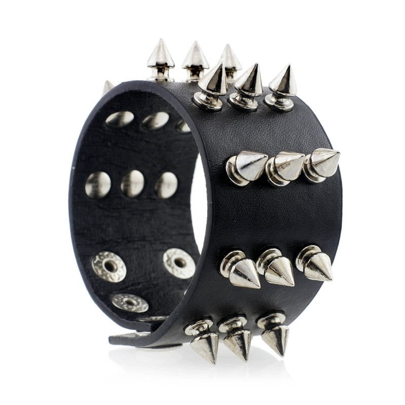 Three Row Metal Spikes Rivet Leather Bracelet UnisexBracelets