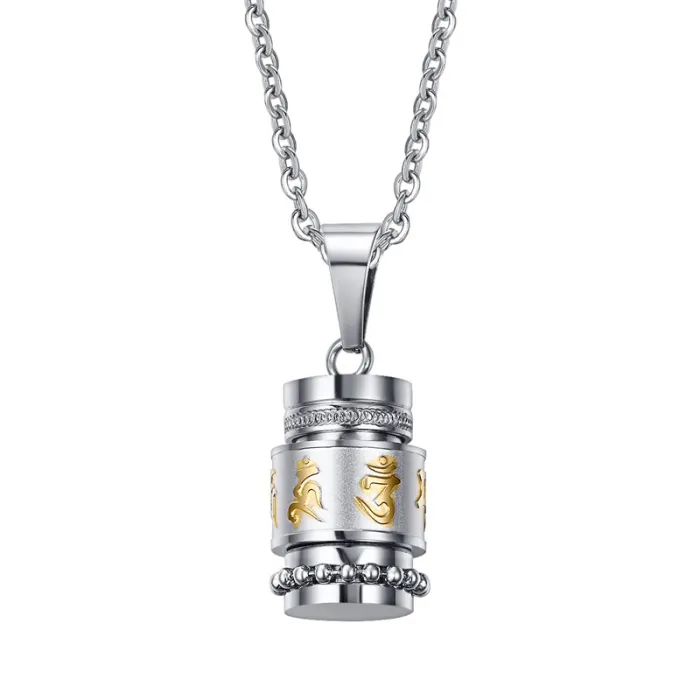 Rotatable mantra pendant with stainless steel necklaceNecklaces