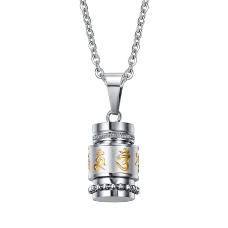 Rotatable mantra pendant with stainless steel necklaceNecklaces