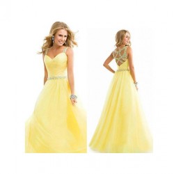 Langes Chiffon elegantes gelbes Kleid
