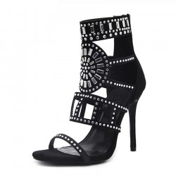 Sexy high heel sandals - with pearls / studs - ankle length / back zipperSandals