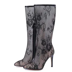 Mid-Half Sommer Stiefel Thin High Heels Spitze Zehe Reißverschluss