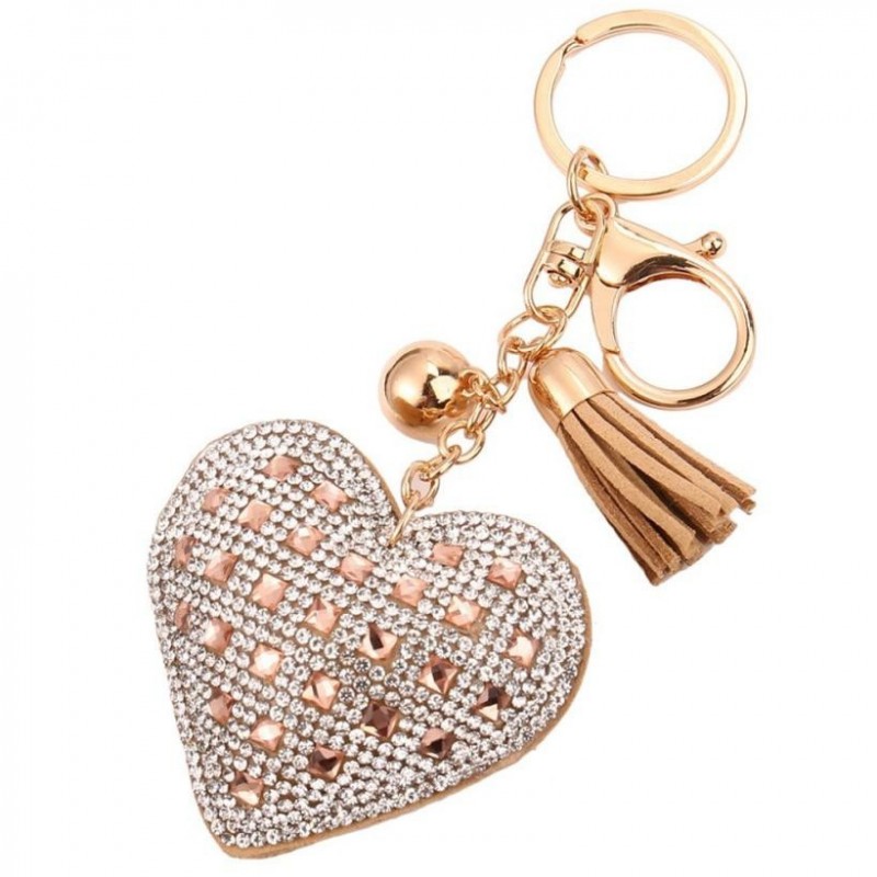 Rhinestone heart & tassel - keychain - keyringKeyrings