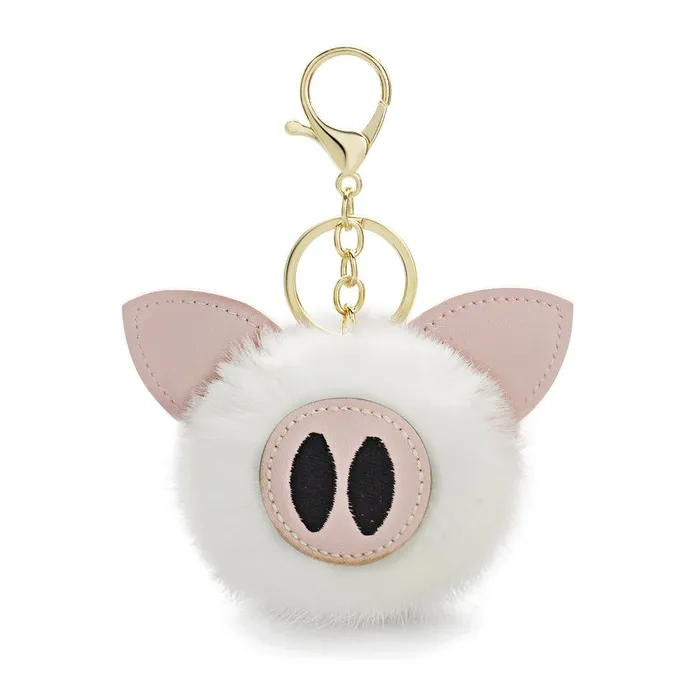 Fur pompom - piggy - Schlüsselanhänger