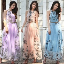 Chiffon Blumenmuster Maxi Kleid