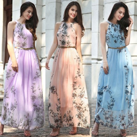 Chiffon Blumenmuster Maxi Kleid