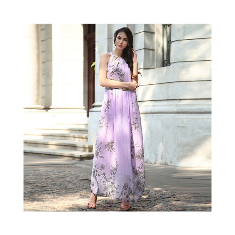 Chiffon Blumenmuster Maxi Kleid