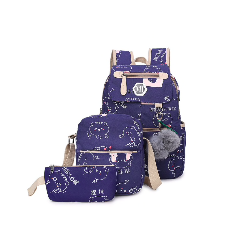 USB-Ladeschule Rucksack Leinwand 3 Stück Set