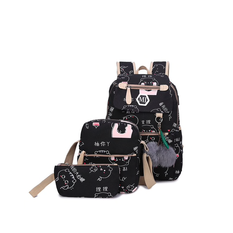 USB-Ladeschule Rucksack Leinwand 3 Stück Set