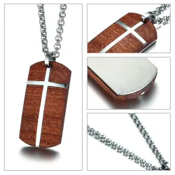 Vintage rosewood stainless steel cross necklaceNecklaces
