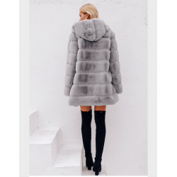 Elegant fluffy hooded long jacket - fur coat - plus sizeJackets