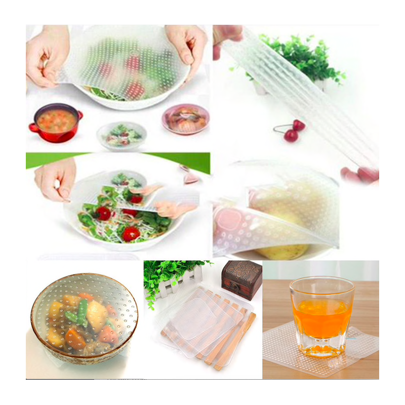 Multifunctional reusable silicone food wrap cover lids 4 pcsKitchen