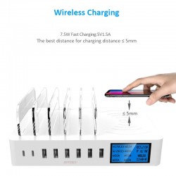 8 Port USB charger with wireless charging - Type-C - LED display and standChargers