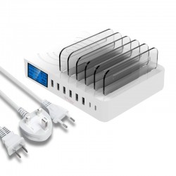8 Port USB-Ladegerät mit drahtloser Aufladung - Type-C - LED-Anzeige und Stand