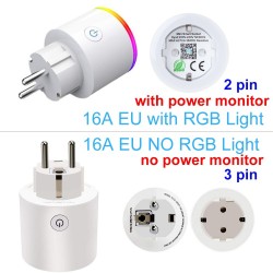Wifi plug with power monitor - 16A EU RGB - wireless smart socket with voice control for Google Home AlexaPlugs