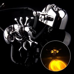 Chrome skull head - LED - motorcycle signal lights - indicators for Honda Yamaha Harley Chopper - 2pcsTurning lights