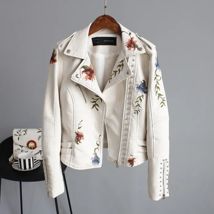 Punk Style - Blumenstickerei - Lederjacke