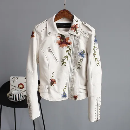Punk Style - Blumenstickerei - Lederjacke