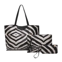 Ledertasche mit Zebramuster - 3 Stück Set