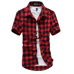 Fashion plaid shirt with short sleeveMen's fashion