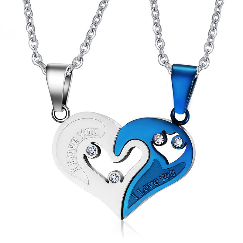 I Love You - heart - stainless steel pendant with necklace - 2 piecesNecklaces