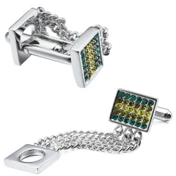 Classic copper & crystal stainless steel cufflinks with chainCufflinks