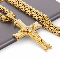 Gold stainless steel necklace with crossNecklaces