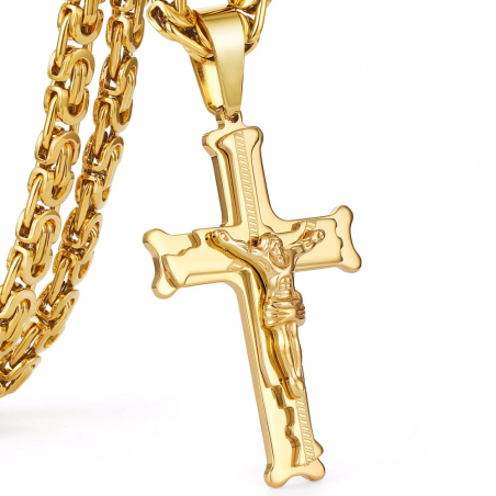 Gold Edelstahl Halskette mit Kreuz