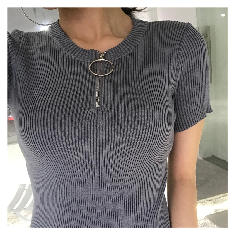 Casual short sleeve top with zipper - t-shirtWomen's fashion