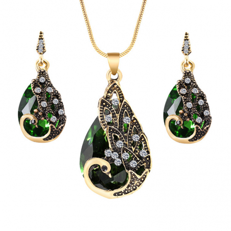 Earrings & necklace with crystal peacock - jewelry setJewellery Sets
