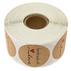 Handmade with Love - natürliches Kraftpapier - runde Aufkleber - 500 Stück