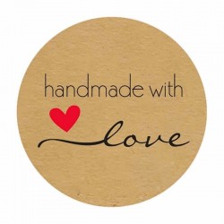 Handmade with Love - natürliches Kraftpapier - runde Aufkleber - 500 Stück