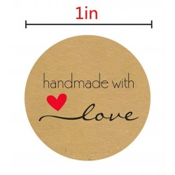 Handmade with Love - natürliches Kraftpapier - runde Aufkleber - 500 Stück