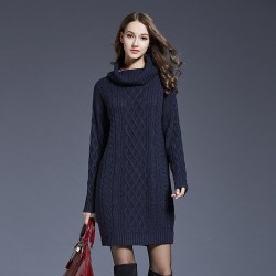 Long knitted sweater with turtleneck - winter dressPlus