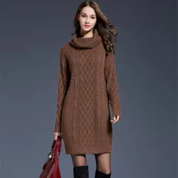 Lange Strickpullover mit Schildkrötenhals - Winterkleid