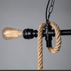 Retro Eisen Hängelampe mit Handstrickseil - Lichter in Käfig